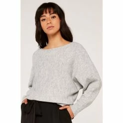 Apricot Silver Sequin Slash Neck Jumper