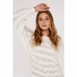 Apricot Cream Pointelle Streak Aran Jumper -Apricot Shop unnamed file 1821