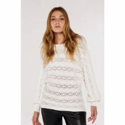 Apricot Cream Pointelle Streak Aran Jumper -Apricot Shop unnamed file 1822