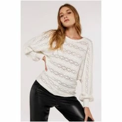 Apricot Cream Pointelle Streak Aran Jumper -Apricot Shop unnamed file 1823