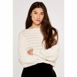 Apricot Cream Pointelle Stripe Batwing Jumper -Apricot Shop unnamed file 1826