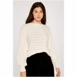 Apricot Cream Pointelle Stripe Batwing Jumper -Apricot Shop unnamed file 1828