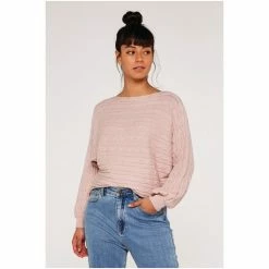 Apricot Pink Aran Stripe Batwing Knit Jumper -Apricot Shop unnamed file 1833