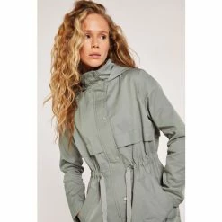 Apricot Light Green Lightweight Tie Waist Parka