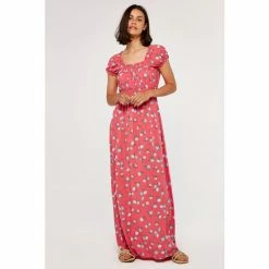 Apricot Pink Vintage Rose Milkmaid Maxi Dress