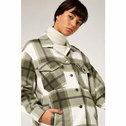 Apricot Green Check Button Down Shacket