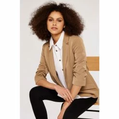 Apricot Camel Open Rushed Sleeve Blazer