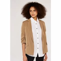 Apricot Camel Open Rushed Sleeve Blazer -Apricot Shop unnamed file 1864