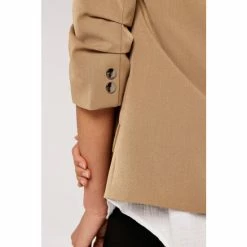 Apricot Camel Open Rushed Sleeve Blazer -Apricot Shop unnamed file 1865