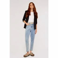 Apricot Black Open Rushed Sleeve Blazer