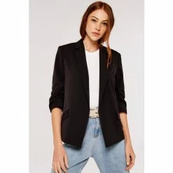 Apricot Black Open Rushed Sleeve Blazer -Apricot Shop unnamed file 1903