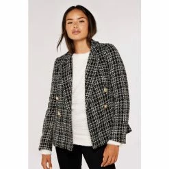 Apricot Black & White Monochrome Tweed Blazer