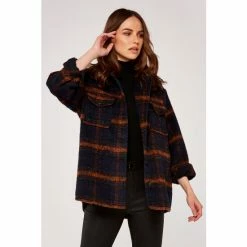 Apricot Navy Blue & Orange Bright Plaid Shacket -Apricot Shop unnamed file 1933
