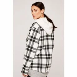 Apricot Black Check Zip Through Shacket