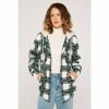 Apricot Green Check Zip Through Shacket
