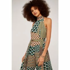 Apricot Green & Yellow Geometric Patchwork 70s Halter Jumpsuit -Apricot Shop unnamed file 1978