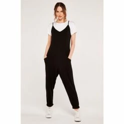 Apricot Black Sweatshirt Strappy Jumpsuit