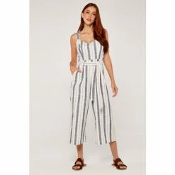 Apricot Blue Cami Stripe Tie Woven Jumpsuit