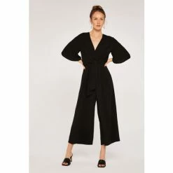 Apricot Black Classic Tie Front V Neck Jumpsuit