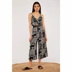 Apricot Black Vintage Patchwork Cami Jumpsuit