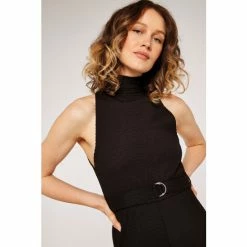 Apricot Black Waffle Halter Neck Belt Jumpsuit -Apricot Shop unnamed file 2034