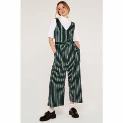 Apricot Green Stripe V-Neck Pocket Jumpsuit