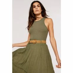 Apricot Green Slub Shimmer Belt Maxi Skirt -Apricot Shop unnamed file 2060