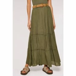 Apricot Green Slub Shimmer Belt Maxi Skirt -Apricot Shop unnamed file 2061