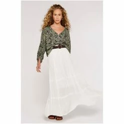 Apricot Green Slub Shimmer Belt Maxi Skirt -Apricot Shop unnamed file 2063