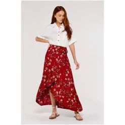 Apricot Red Blossom Bunch Ruffle Wrap Skirt -Apricot Shop unnamed file 2078