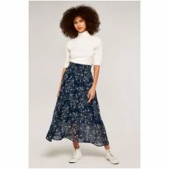Apricot Blue Retro Floral Shirred Waist Skirt -Apricot Shop unnamed file 2087