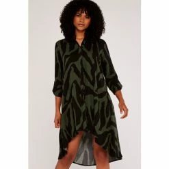 Apricot Khaki Green Zebra Oversized High Low Dress