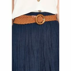 Apricot Navy Shimmer Crinkle Belted Skirt -Apricot Shop unnamed file 2103