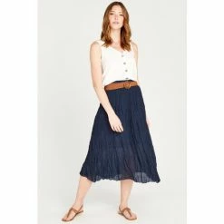 Apricot Navy Shimmer Crinkle Belted Skirt -Apricot Shop unnamed file 2104