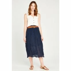 Apricot Navy Shimmer Crinkle Belted Skirt -Apricot Shop unnamed file 2105
