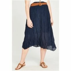 Apricot Navy Shimmer Crinkle Belted Skirt -Apricot Shop unnamed file 2106