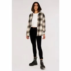 Apricot Black White & Brown Plaid Oversized Shirt