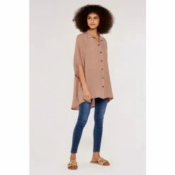 Apricot Pink 3/4 Sleeve Slub Shimmer Shirt