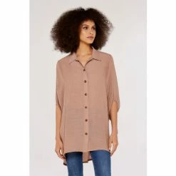 Apricot Pink 3/4 Sleeve Slub Shimmer Shirt -Apricot Shop unnamed file 2137