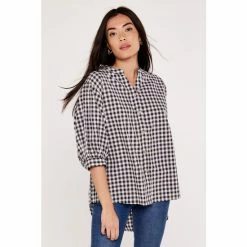 Apricot Black Classy Gingham Oversized Shirt