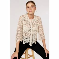 Apricot Neutral Crochet Geo 3/4 Sleeve Shirt -Apricot Shop unnamed file 2162