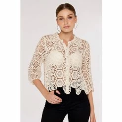 Apricot Neutral Crochet Geo 3/4 Sleeve Shirt -Apricot Shop unnamed file 2164