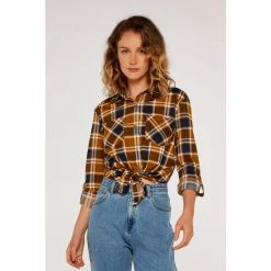 Apricot Brown & Navy Check Tie Front High Low Shirt -Apricot Shop unnamed file 2178