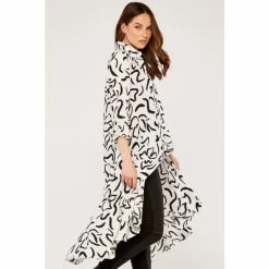 Apricot White Abstract Print Extreme Hem Shirt