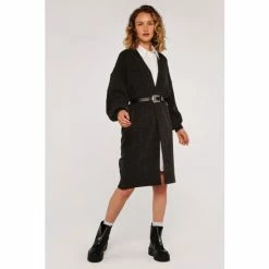 Apricot Grey Cable Knit Puff Sleeve Coatigan