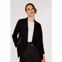 Apricot Black Waterfall Suedette Zip Pocket Shrug