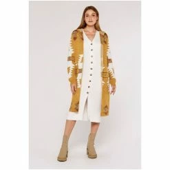 Apricot Mustard Yellow Print Longline Hooded Cardigan -Apricot Shop unnamed file 2214