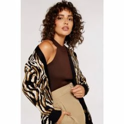 Apricot Black Brown & Cream Zebra Mirage Oversize Cardigan