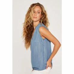 Apricot Blue Washed Denim Ruffle Neck Top -Apricot Shop unnamed file 2245