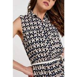 Apricot Blue Geo Print Midi Shirt Dress